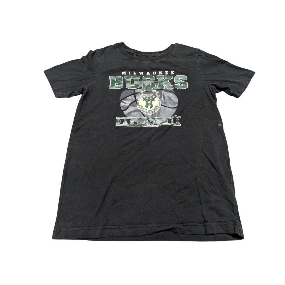 NBA Milwaukee Bucks Basketball T-Shirt Boys‎ XL 16/18 Black Short Sleeve Tee